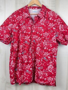 Columbia PFG Men’s Troller’s Best Vented Button Up Shirt Red Americana Large